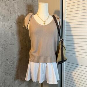 Preppy She + Sky Beige Knitted Sweater Tank Top with Bows
